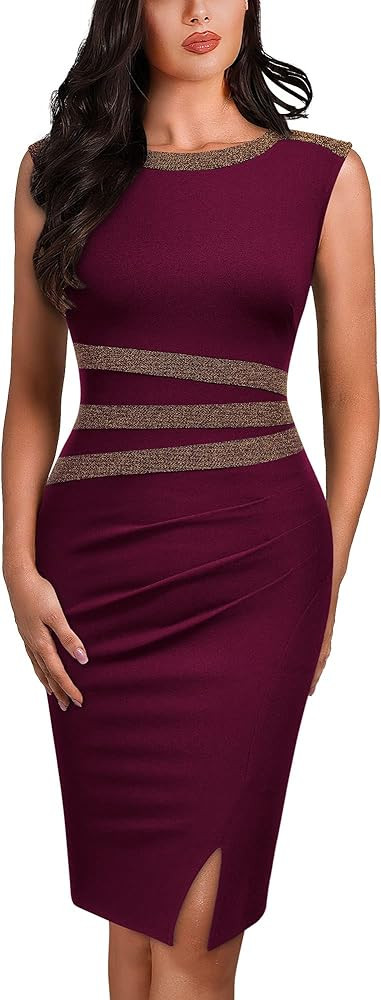 AISIZE Women's 50s Vintage Sleeveless Contrast Tape Cocktail Party Pencil Dress | Amazon (US)