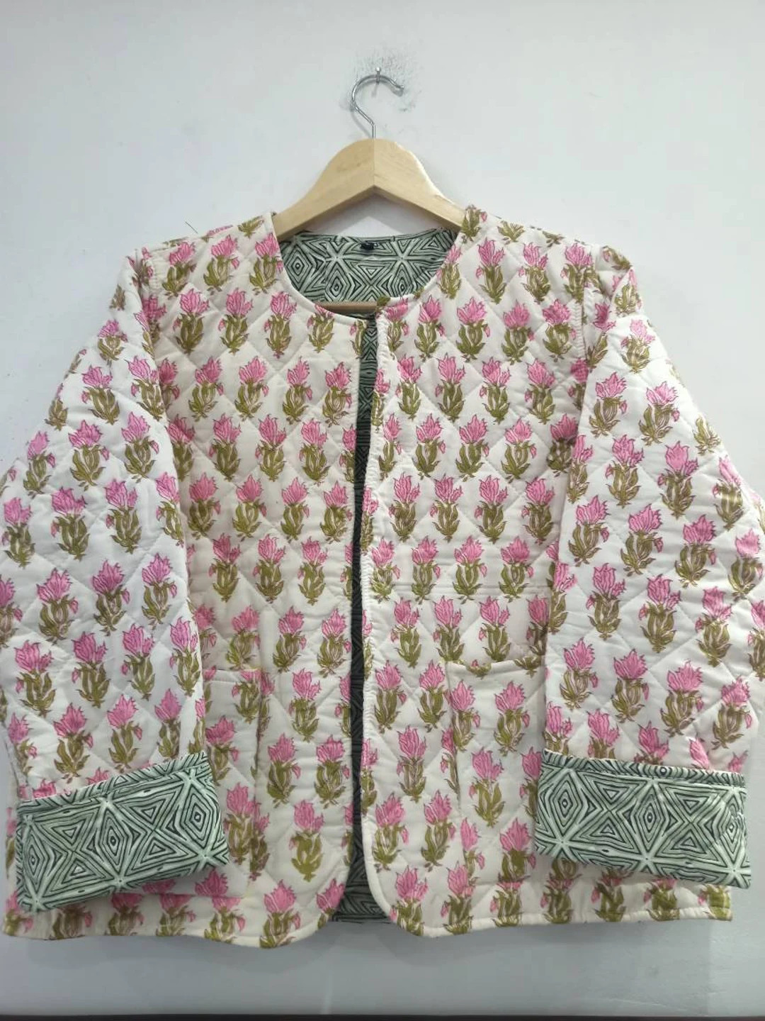 Indian Handblock Print Fabric Quilted Jacket Short Kimono - Etsy | Etsy (US)