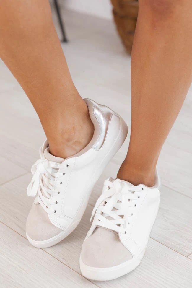 Skylar Lace Up White/Silver Sneaker | The Pink Lily Boutique