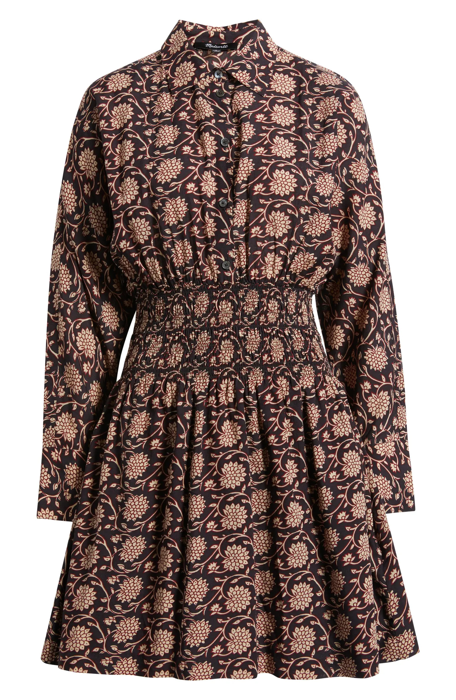 Shirred Floral Mini Shirtdress | Nordstrom