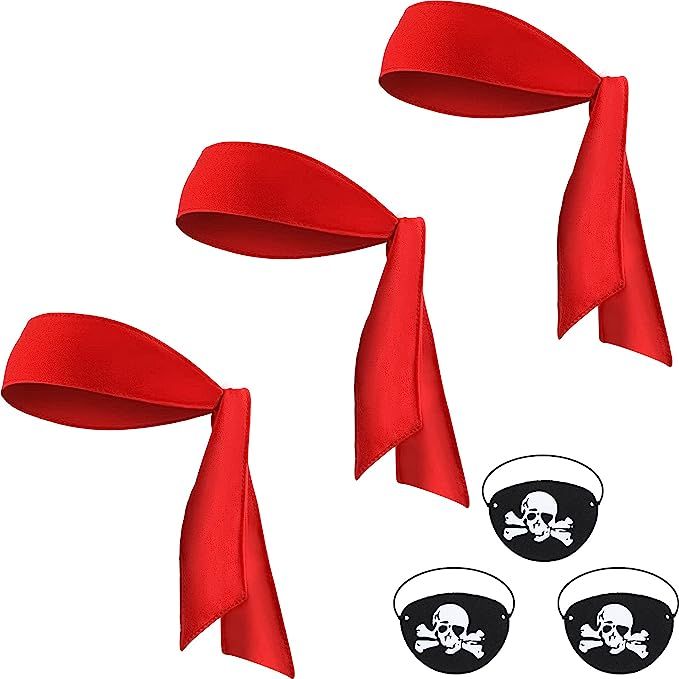 6 Pieces Halloween Pirate Party Favor Supplies, Pirate Accessories Include 3 Red Tie Headband Pir... | Amazon (US)