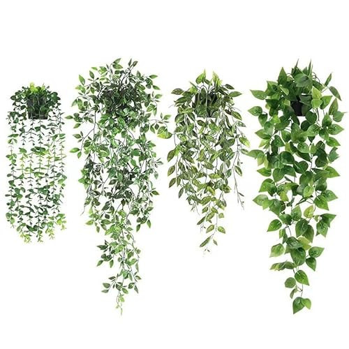 Jupengmg 4 Pack Fake Hanging Plants - Artificial Hanging Plants Indoor, Fake Potted Plants with Mandala Vine, Eucalyptus, Pea pod Leave, Ivy Vine for Office Decor, Living Room, Farmhouse | Amazon (US)