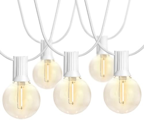SUNTHIN White Outdoor String Lights, 48FT White Patio Lights with 25 G40 Shatterproof LED Bulbs(1... | Amazon (US)