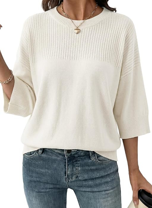 Summer Fall Outfits,Drop Shoulder,Crewneck,Lightweight Blouses,Knit Shirts,Soft Cozy Sweaters,Com... | Amazon (US)