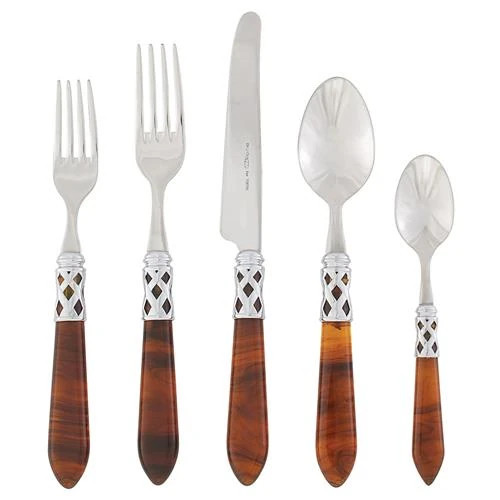 Aladdin Brilliant Modern Brown Tortoise Acrylic 5 Piece Flatware Place Setting | Kathy Kuo Home