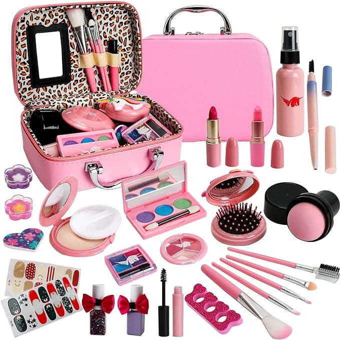 Amazon.com: Kids Washable Makeup Girl Toys - Kids Makeup Kit for Girl, Real Make Up Set, Little G... | Amazon (US)