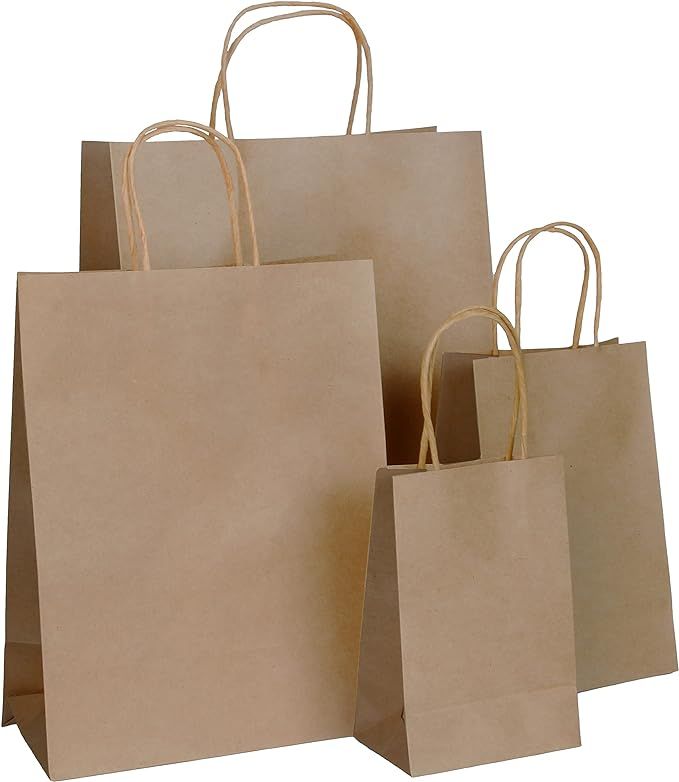 JOYIN 100 pcs Brown Paper Bags with Handles Assorted Sizes Gift Bags Bulk, Perfect Kraft Paper Ba... | Amazon (US)