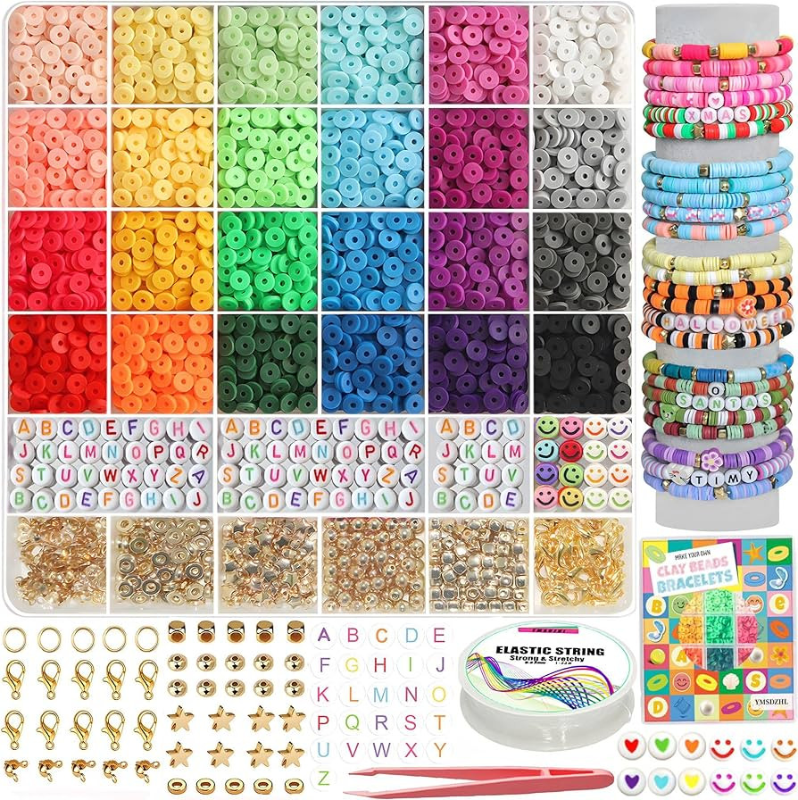YMSDZHL 6000+PCS Clay Beads Bracelet Making Kit,24 Color DIY Flat Preppy Beads for Friendship Jew... | Amazon (US)