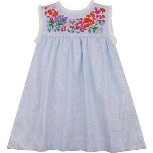 Blue Gingham Embroidered Fiesta Eyelet Dress | Cecil and Lou
