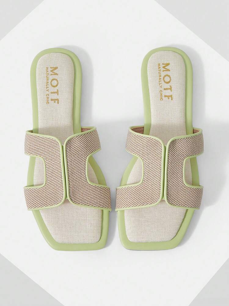 MOTF PREMIUM WOMEN CASUAL AND SIMPLE SUMMER CONTRAST BINDING HOLLOW OUT SQUARE TOE FLAT SANDALS, FOR NEW YEAR HOLIDAY, SPRING SHOES SPRING BREAK EASTER SUMMER SHOES | SHEIN