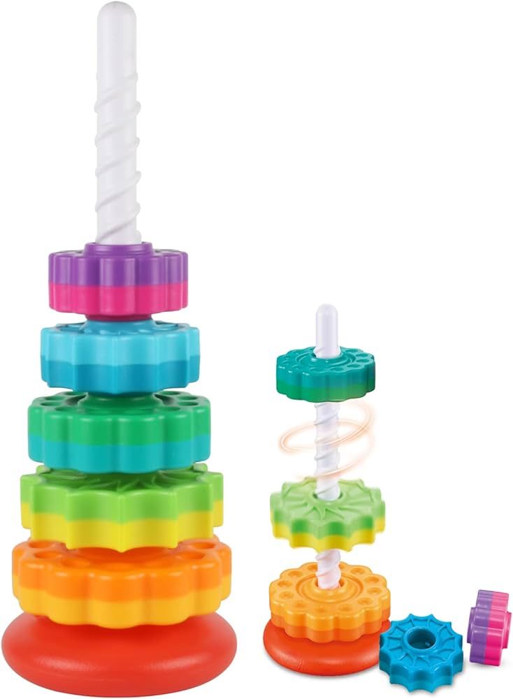 JUXUE Baby Spinning Stacking Toys for Toddlers 1-3, Rainbow Ring Stacker Montessori Toys for Babi... | Amazon (US)