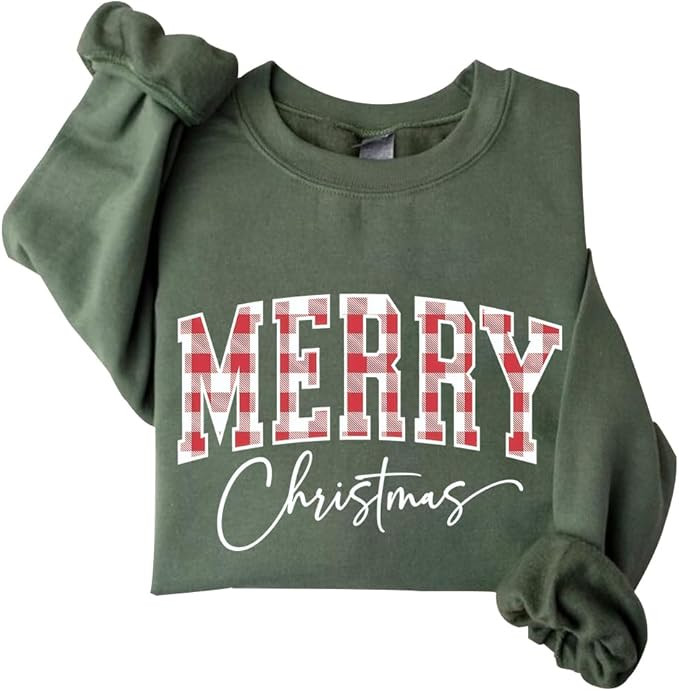 Merry Christmas Sweatshirt Christmas Plaid Sweatshirt | Amazon (US)
