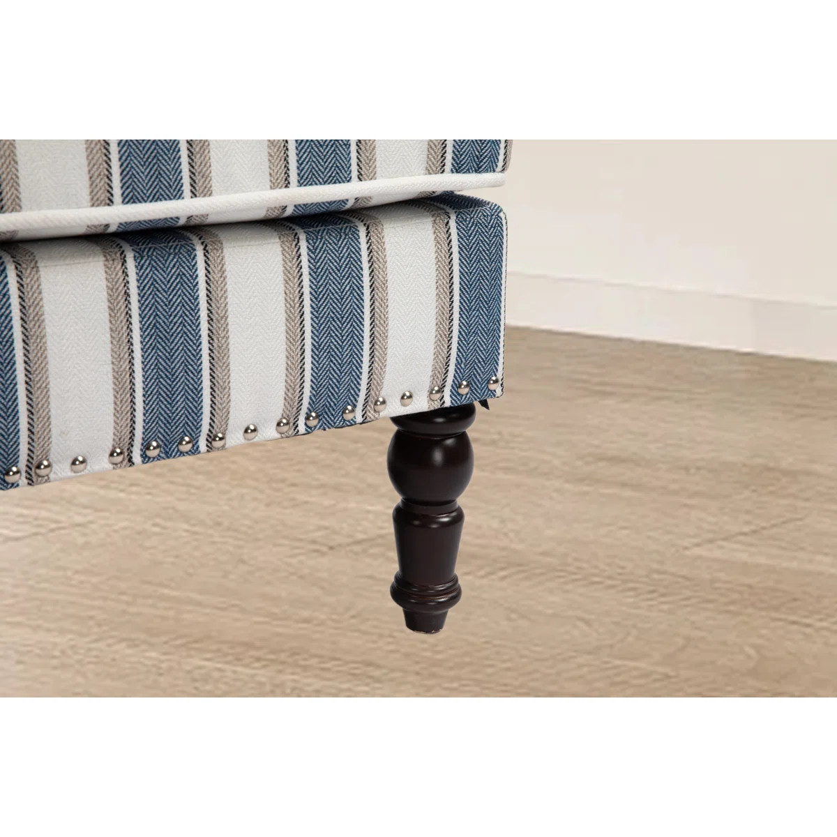 Upholstered Accent Chair, Vintage Armchair with Blue and White Striped Linen Fabric | Wayfair North America