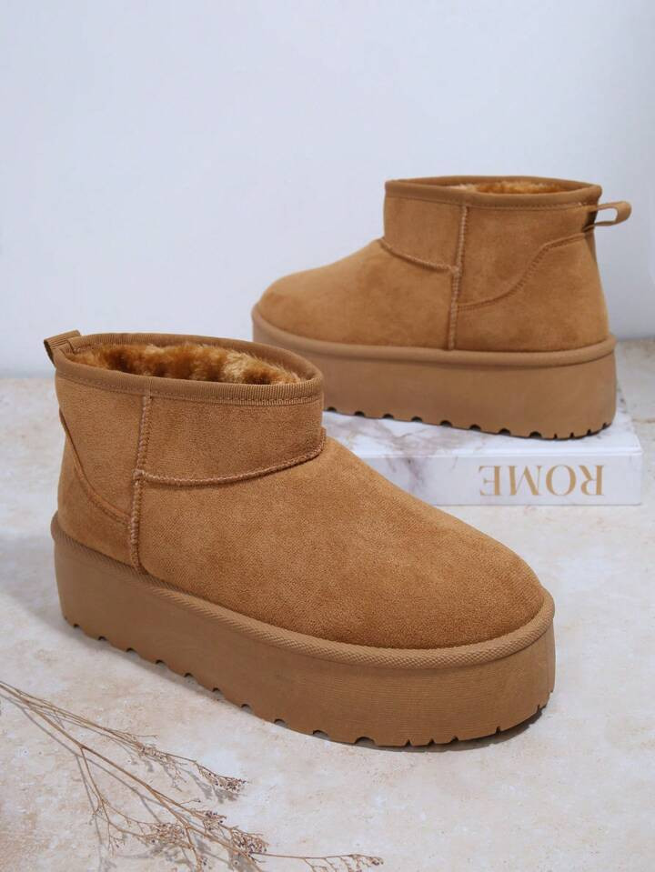 SHEIN SHUZIA Women's Versatile Faux Suede Slip On Lug Sole Ankle Booties For Warm | SHEIN | SHEIN