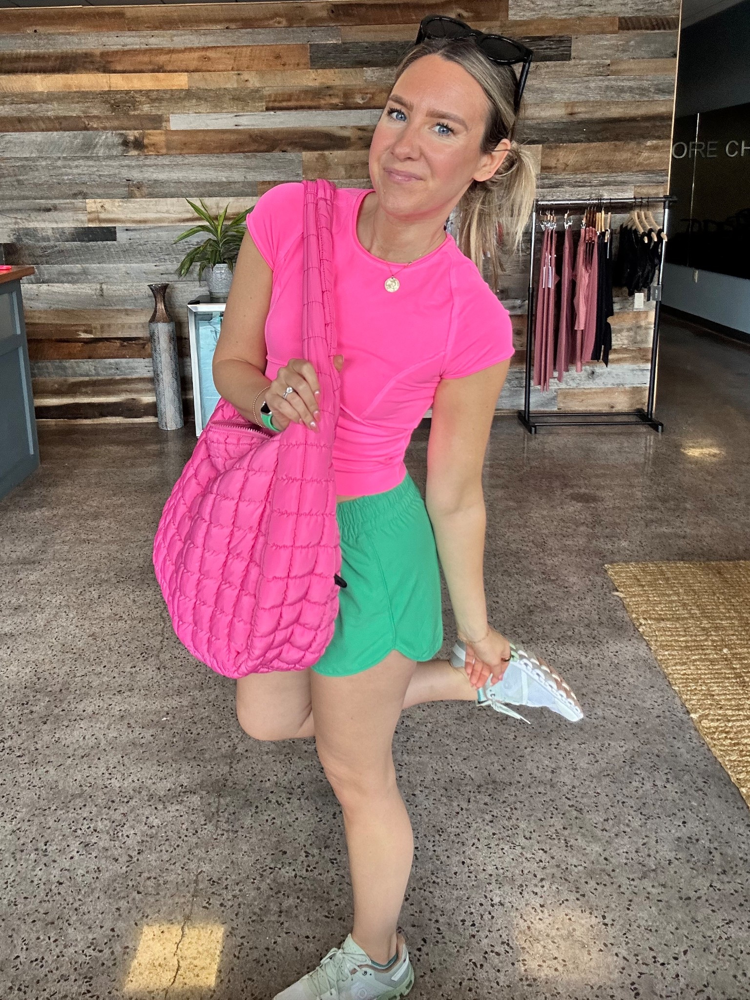 name a better color combo 🩷💚obsessed with this tee! 

#LTKActive #LTKPetite #LTKItBag