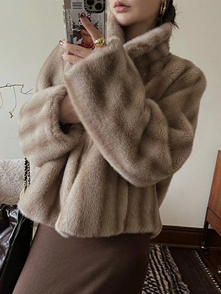 Mantel mit Einfarbig Übergröße fusselig | SHEIN