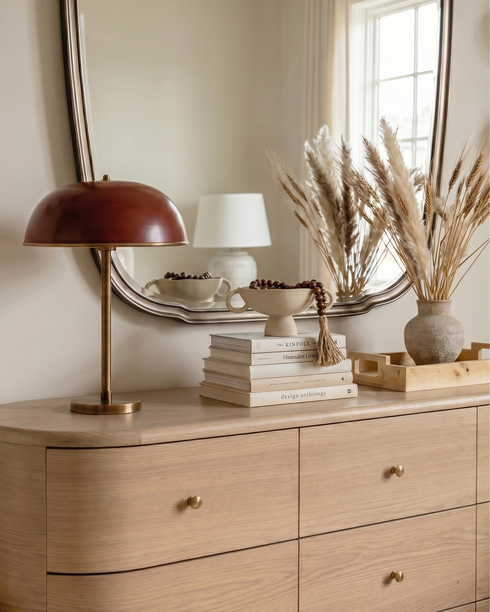 neutral upholstered bed frame curved footboard
boucle bed frame cream platform bed
beige upholstered bed modern soft frame
light wood nightstand with cane drawers
rattan nightstand 3 drawer natural wood
ceramic table lamp white textured base
modern white bedside lamp neutral shade
floral wallpaper neutral beige large scale print
vintage style floral wall mural soft neutral tones
brass wall sconces double globe modern
gold wall sconce round glass shade
framed horse artwork vintage equestrian wall art
neutral wall art set above bed warm tones
textured bench upholstered end of bed bench
boucle bench cream bedroom bench rounded edges
green throw blanket textured knit olive throw
neutral bedding set beige layered bedding
decorative throw pillows neutral green accent pillow
geometric area rug brown cream diamond pattern
modern neutral rug high pile bedroom rug
wood ceiling beams exposed rustic beams
brass chandelier modern minimalist curved arms
ceramic vase large neutral decor vase
faux floral arrangement yellow white flowers
wood dresser natural oak bedroom furniture
neutral bedroom decor warm minimalist aesthetic


#LTKHome #LTKSaleAlert