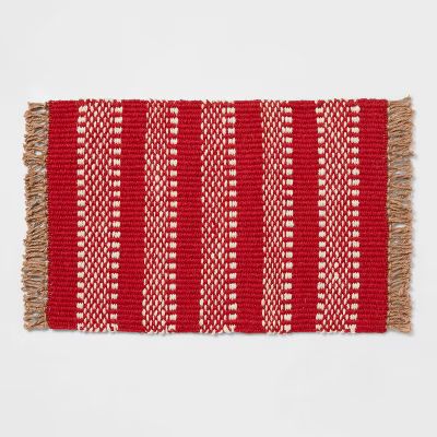 34" x 20" Cotton Striped Woven Kitchen Rug Red - Threshold™ | Target