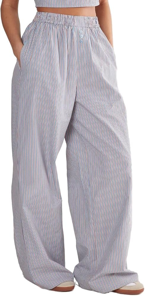 Nasty Gal Women's Cotton Stripe Boxer Tab Wide Leg Pants | Amazon (US)