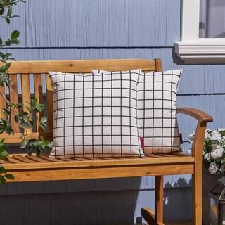 Noble House Chadna White and Black Square Outdoor Throw Pillow (2-Pack) 55387 | The Home Depot