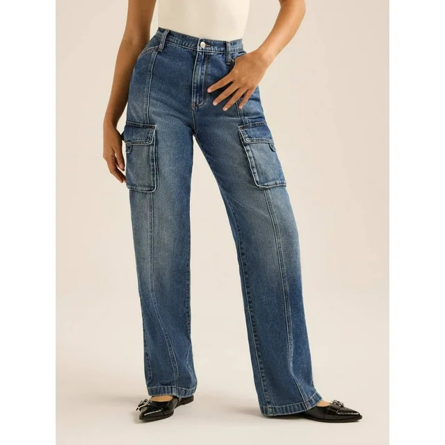Scoop Women's and Women's Plus Low Slung Wide Leg Cargo Jeans, Sizes 0-18 | Walmart (US)