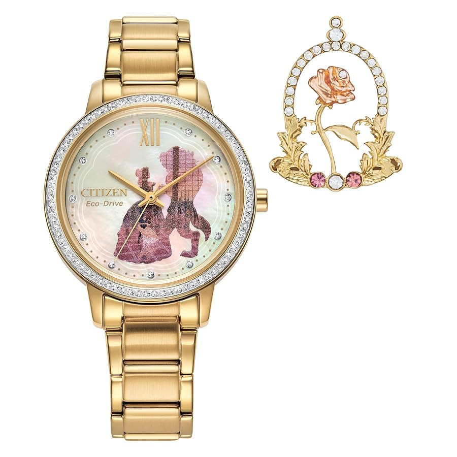 Citizen Women's Eco-Drive Disney Princess Belle Crystal Watch and Pin Gift Set in Gold tone Stain... | Amazon (US)
