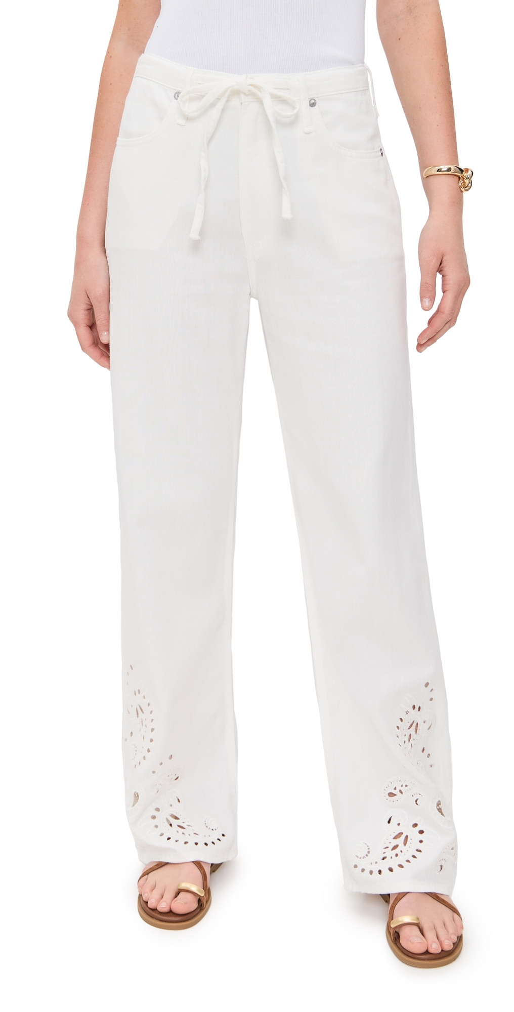 rag & bone Ultra Featherweight Phoebe Drawstring Jeans White Eyelet S | Shopbop