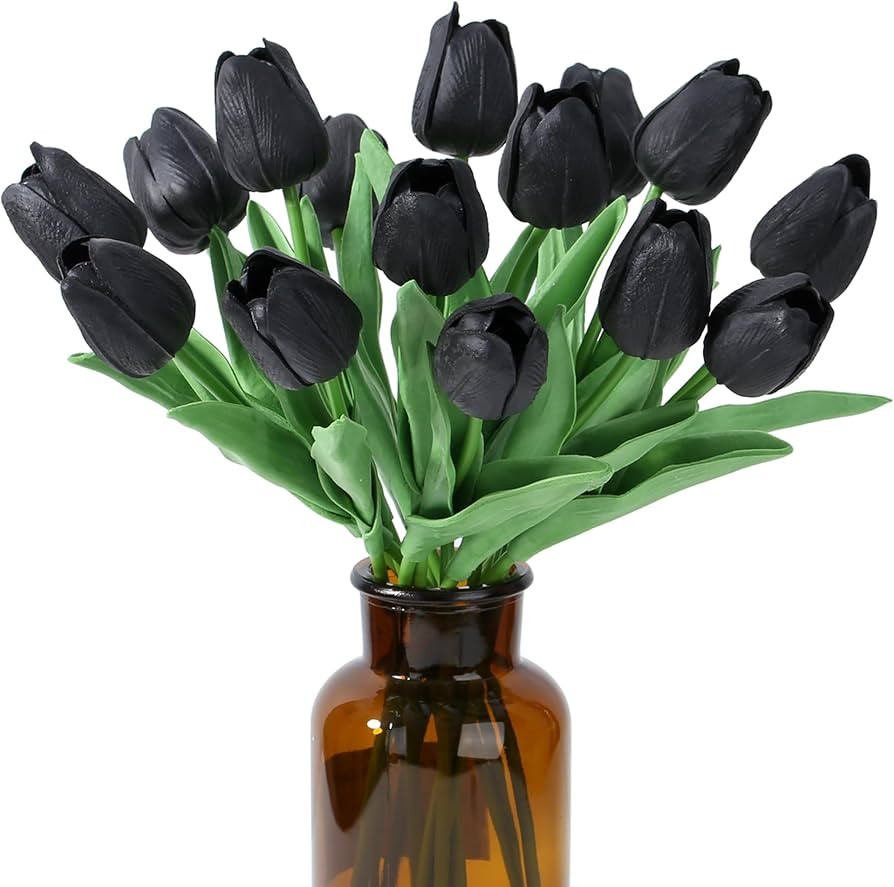 SITUMEIZI 15pcs Black Tulips Fake Artificial Flowers Real Touch 14" PU Flower for Home Decor East... | Amazon (US)