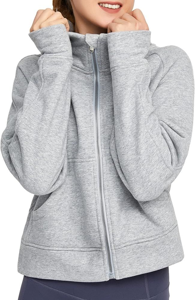 Dragon Fit Women Full Zippe Hoodies Collar Pullover Sweatshirts with Pockets Long Sleeve Crop Tops T | Amazon (US)