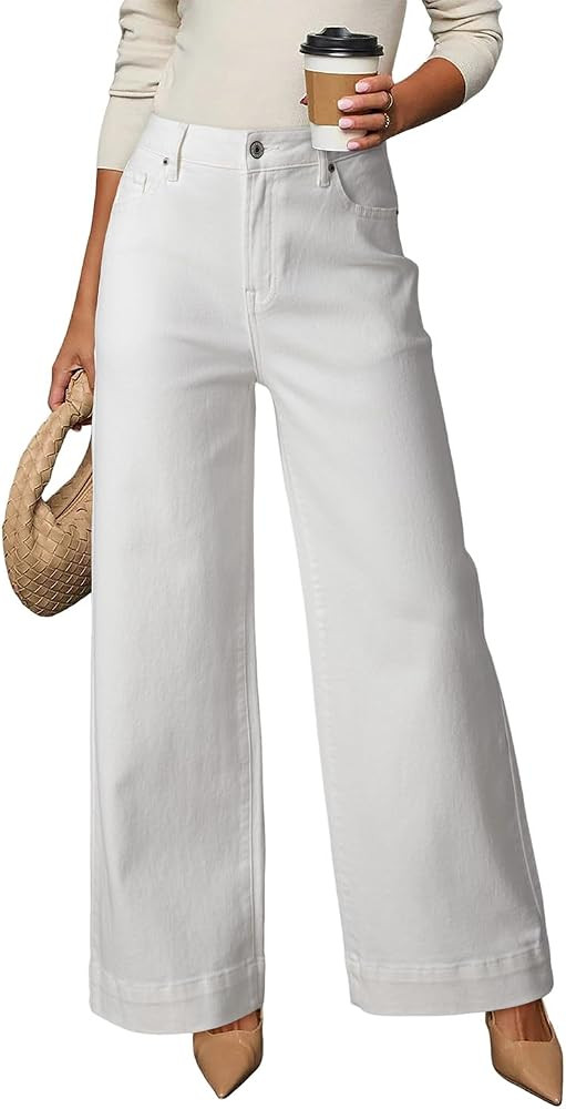 Dokotoo Women's Casual High Waisted Jeans Stretch Wide Leg Loose Denim Pant | Amazon (US)