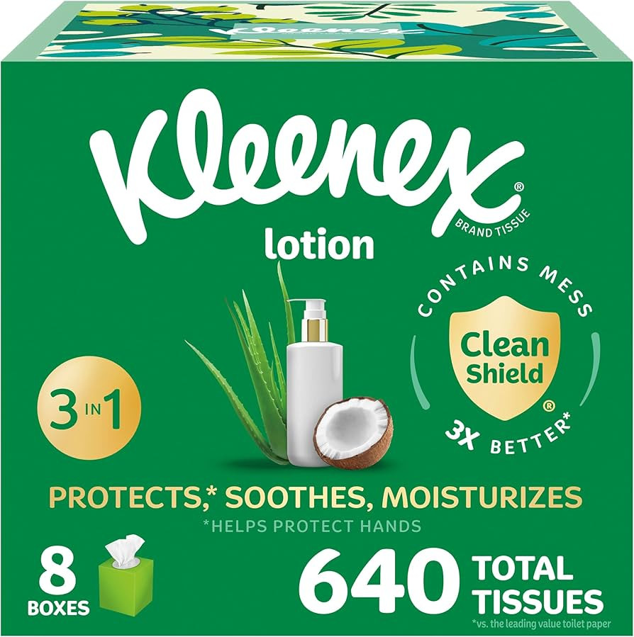 Kleenex Lotion Facial Tissues with Coconut Oil, 8 Cube Boxes, 80 Tissues Per Box, 3-Ply | Amazon (US)