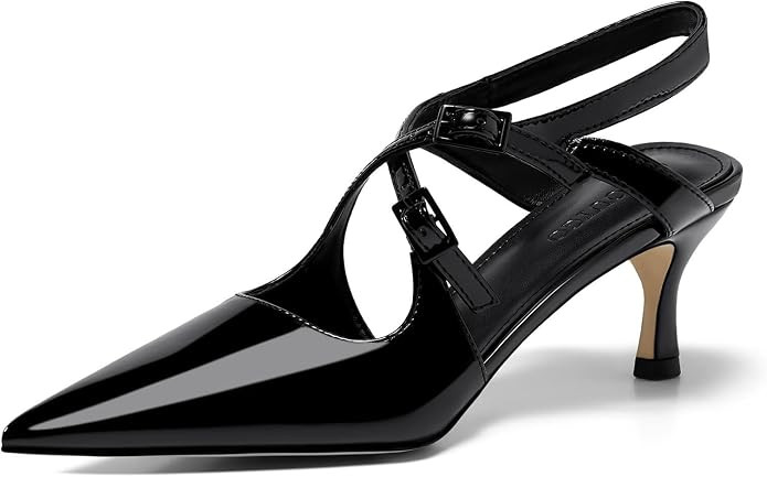 Coutgo Womens Slingback Kitten Heels Pointed Toe Criss Cross Pumps Buckle Office Dress Shoes | Amazon (US)