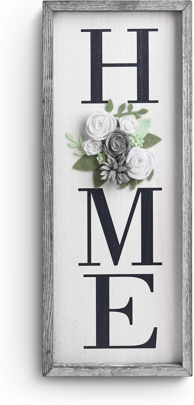 Vertical HOME Sign with Felt Flower - Besuerte Farmhouse Wood Framed Sign for Home Decor, Gallery... | Amazon (US)