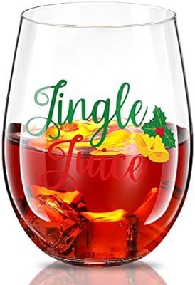 Wine Glass, Christmas Jingle Juice Cups 17 oz Bells Stemless Bottles for Men Women Friends Xmas P... | Amazon (US)