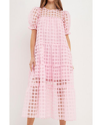 Women's Organza Gridded Puff Sleeve Maxi Dress | Macys (US)