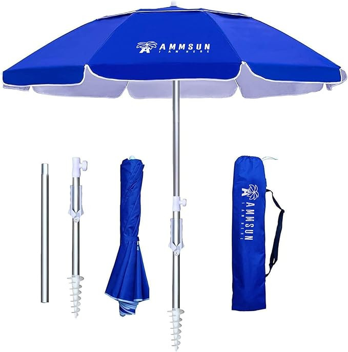 AMMSUN 6.5ft twice folded Portable beach umbrella with sand anchor windproof, Push Button Tilt an... | Amazon (US)