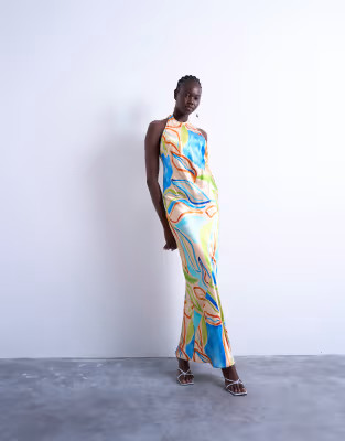 Topshop halterneck maxi dress in blue boutique print | ASOS | ASOS (Global)