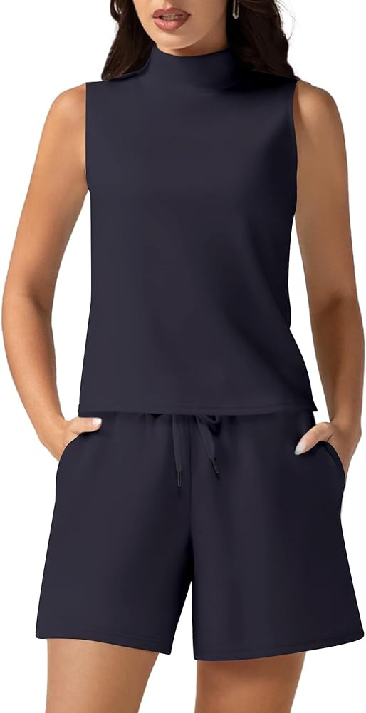 Casly Lamiit Women's Summer 2 Piece Outfits Mock Neck Tank Top High Waisted Shorts Lounge Sets 20... | Amazon (US)