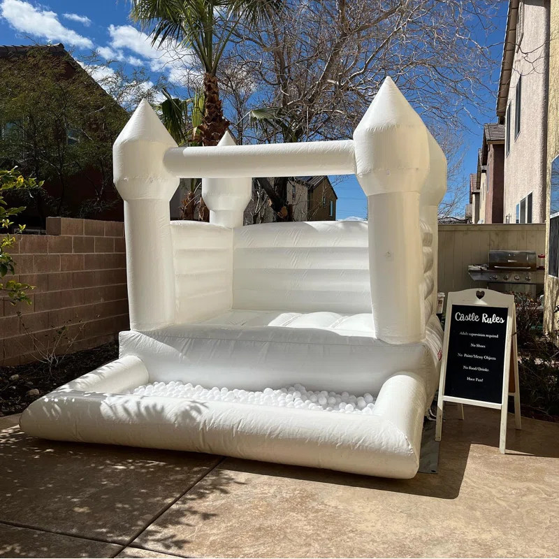 8' x 10' 100% Vinyl White Bounce House with Ball Pit and Air Blower | Wayfair North America