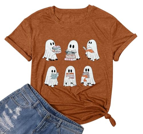 Halloween Teacher Shirts for Women Reading Books T-Shirt Funny Teacher Librarian Halloween Party ... | Amazon (US)
