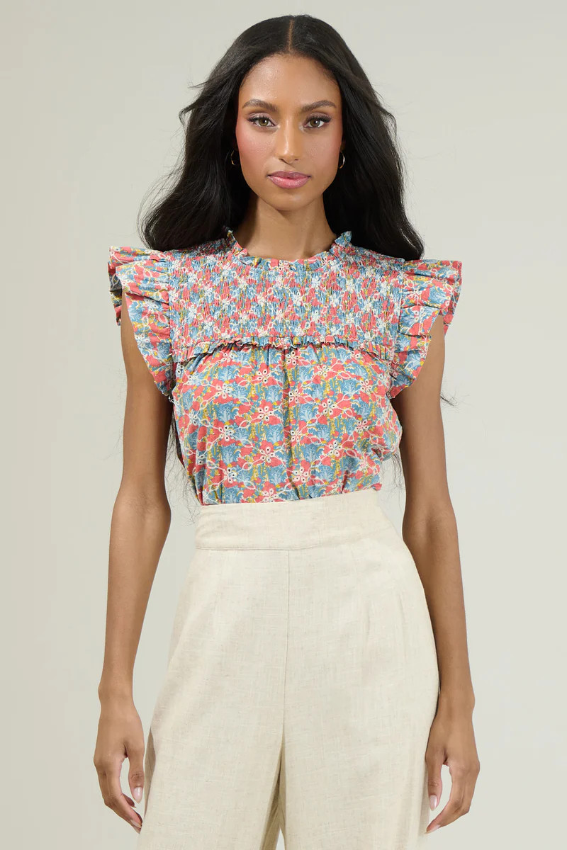 Harlow Floral Smocked Ruffle Top | Sugarlips