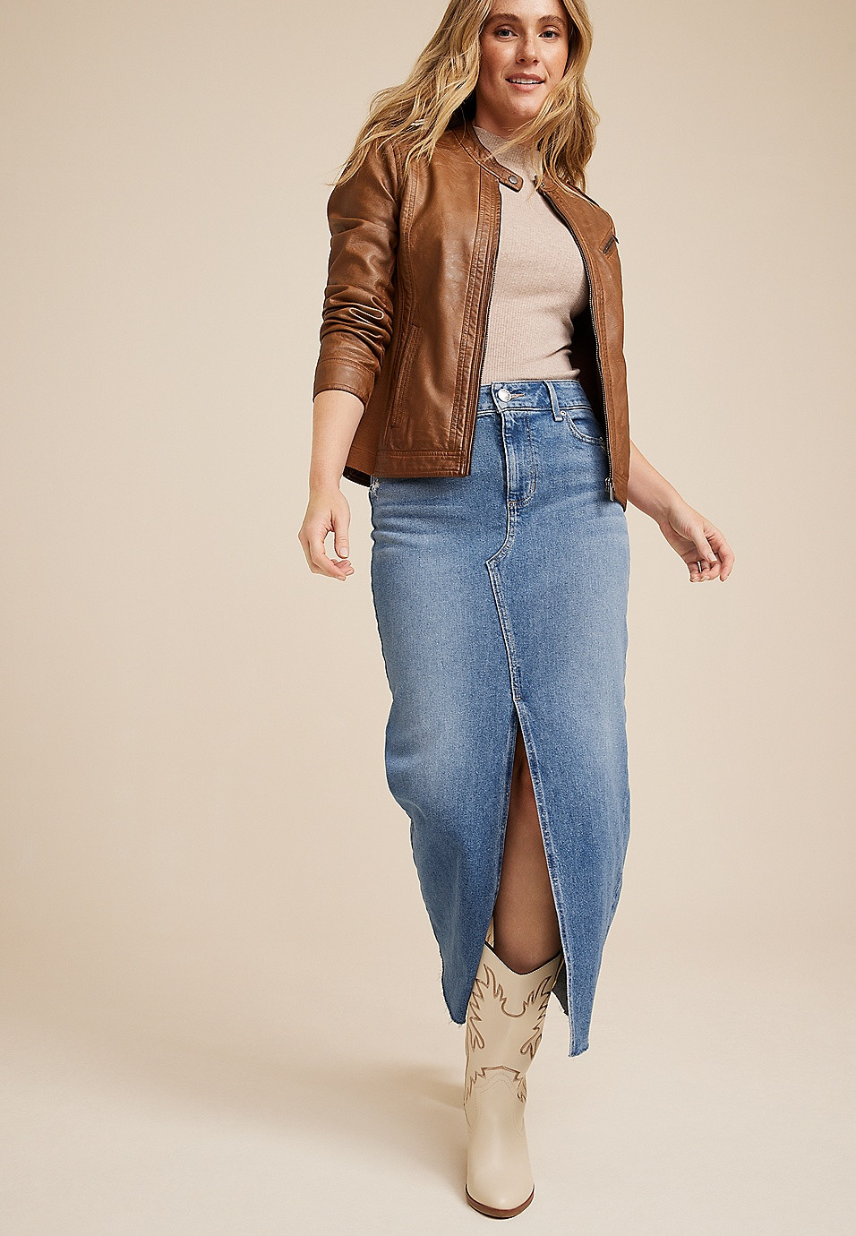 Split Front Denim Maxi Skirt | Maurices