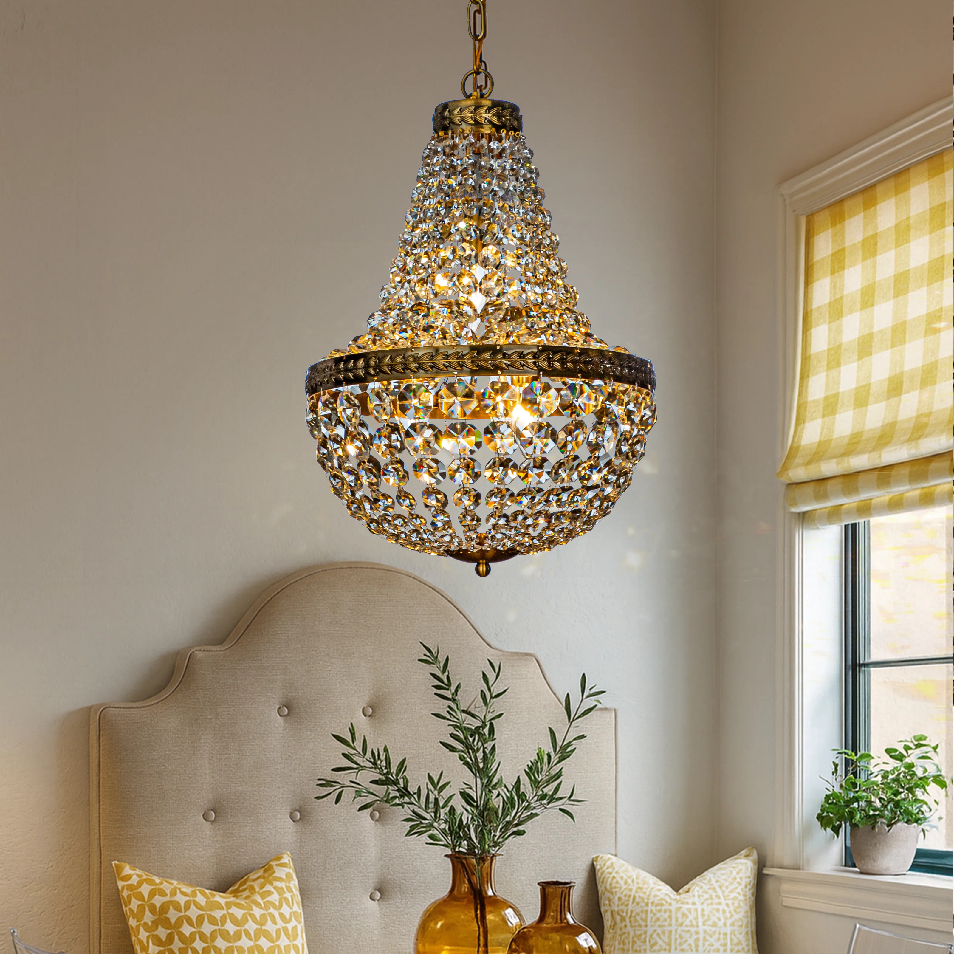 Jarmell 4-Light Vintage Basket Chandelier French Country Decor With Crystal Accents | Wayfair North America