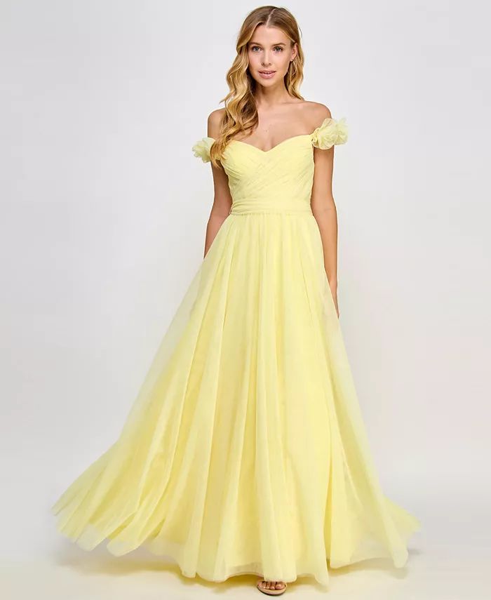 City Studios Juniors' Rosette Off-The-Shoulder Tulle Gown, Created for Macy's - Macy's | Macy's