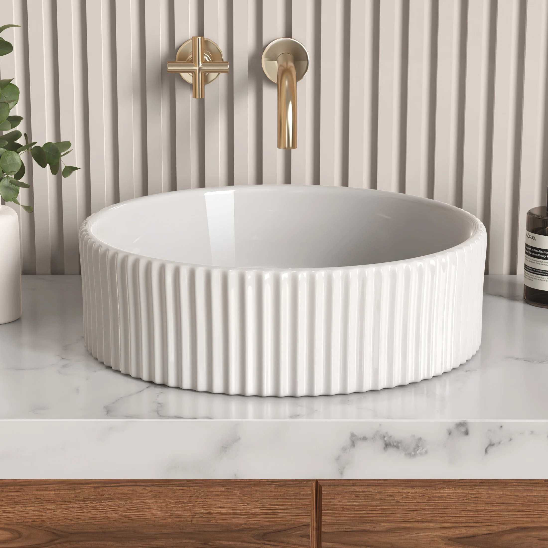 KES Bathroom Sink White Vessel Sink Bowl Above Counter Sink RV Bathroom Sink Round | Wayfair North America