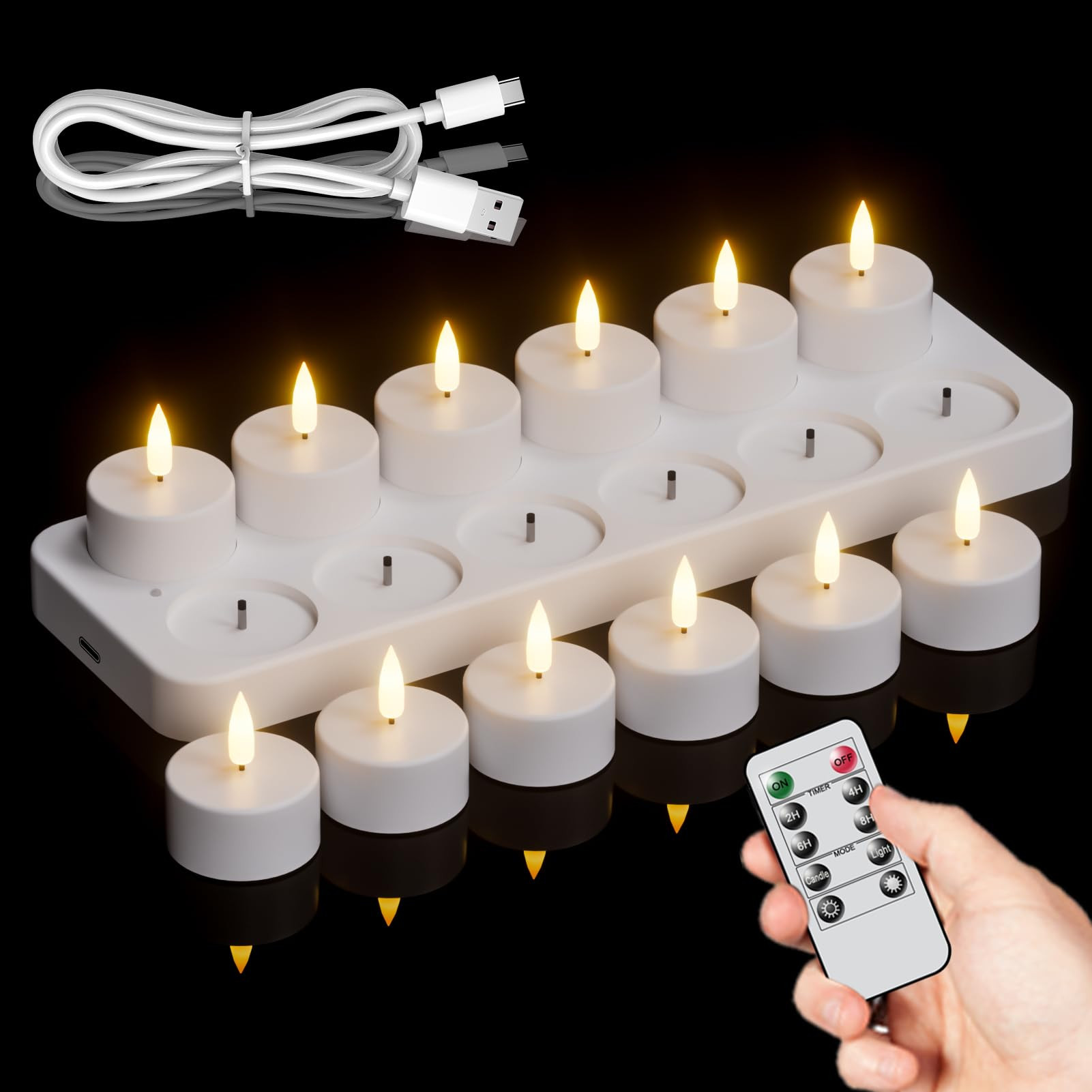 GenSwin 12 Rechargeable Tea Lights Candles with Charging Base and Remote Timer, Flameless LED Tea... | Amazon (US)