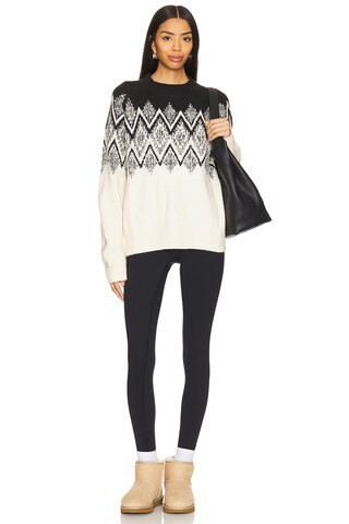 Varley Siren Relaxed Jacquard Sweater in Whitecap Grey Black Jacquard from Revolve.com | Revolve Clothing (Global)
