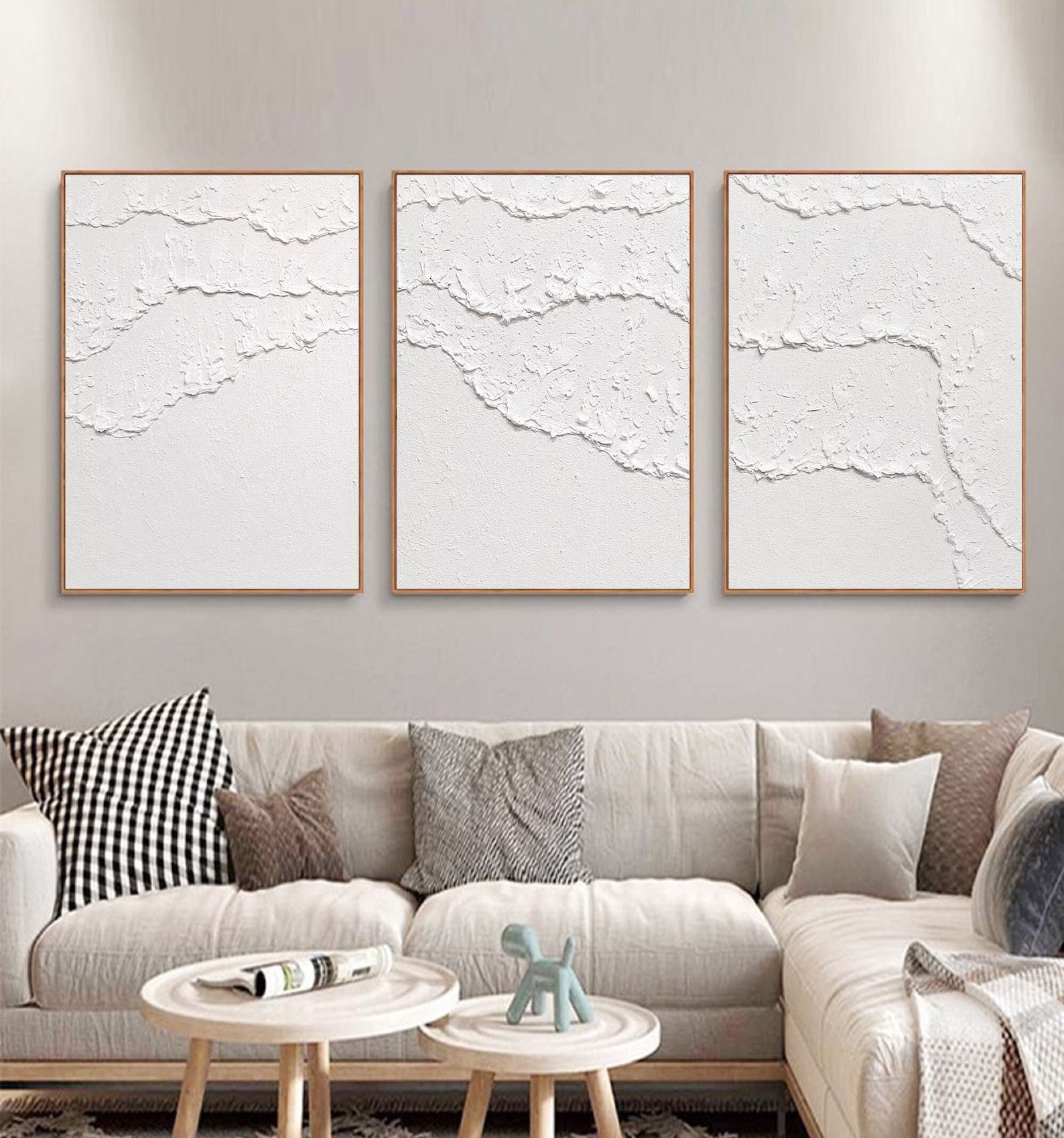 White Abstract Wall Art White Textured Wall Art Set of 3 White - Etsy | Etsy (US)