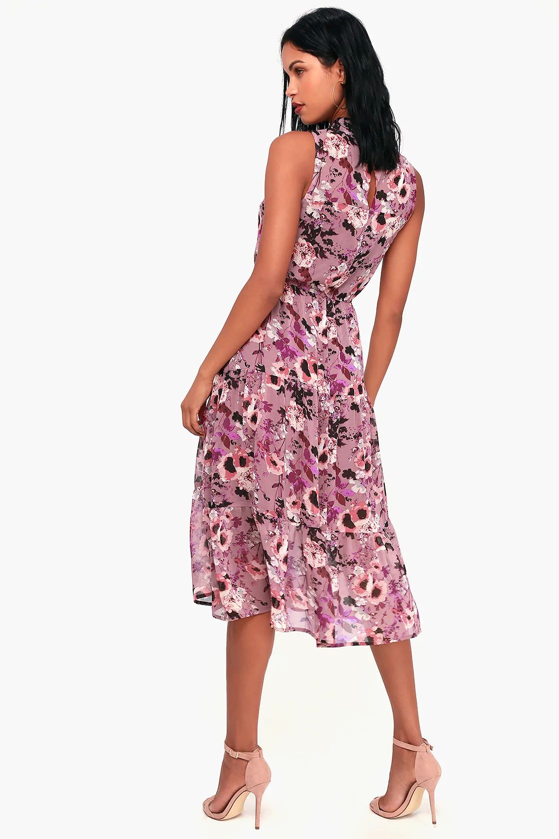 In My Dreams Mauve Floral Print Midi Dress | Lulus (US)