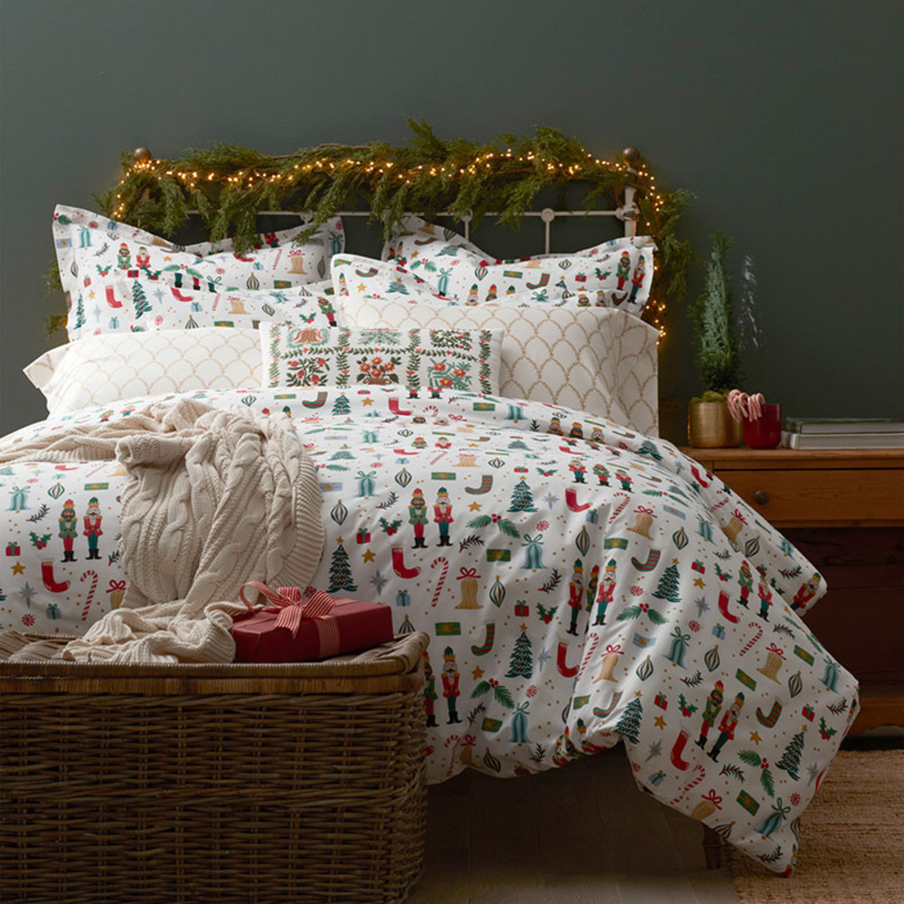 Nutcracker Classic Cool Cotton Percale Duvet Cover - Ivory Multi, Twin | The Company Store